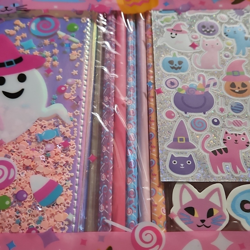 Halloween Stationary Reuseable Pouch Journal Colored Pencils Erasers Stickers - Picture 6 of 11